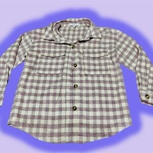 Women's Size Medium Moodie Brand Purple and White Checkered Plaid Shacket
